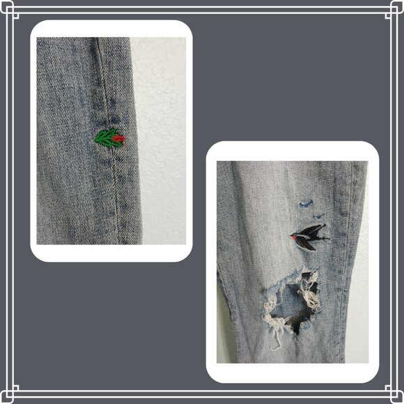 Women's GAP Distressed Embroidered Best Boyfriend Jeans with Roses and Birds - Picture 3 of 9